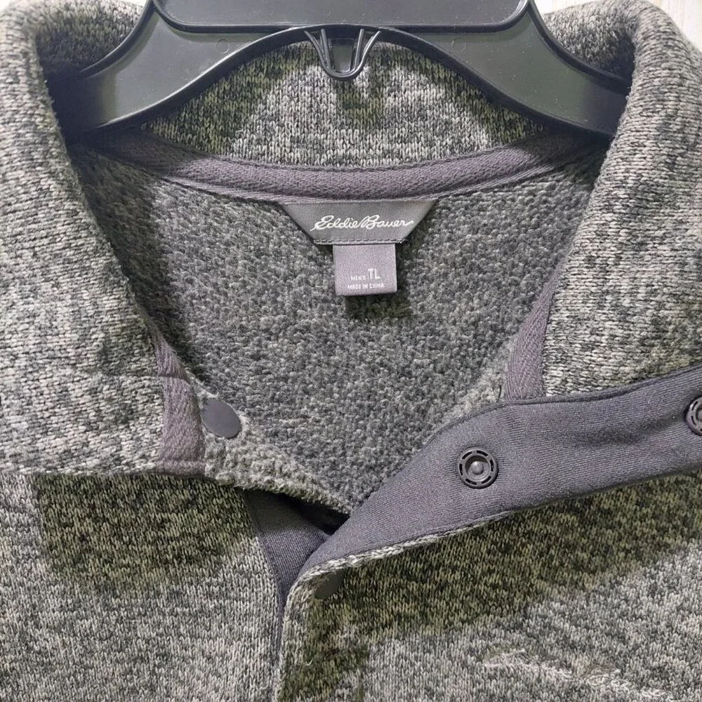 Eddie Bauer Mens Size TL Pullover Gray Radiator Sweater Fleece Snap Buttons - Picture 10 of 11